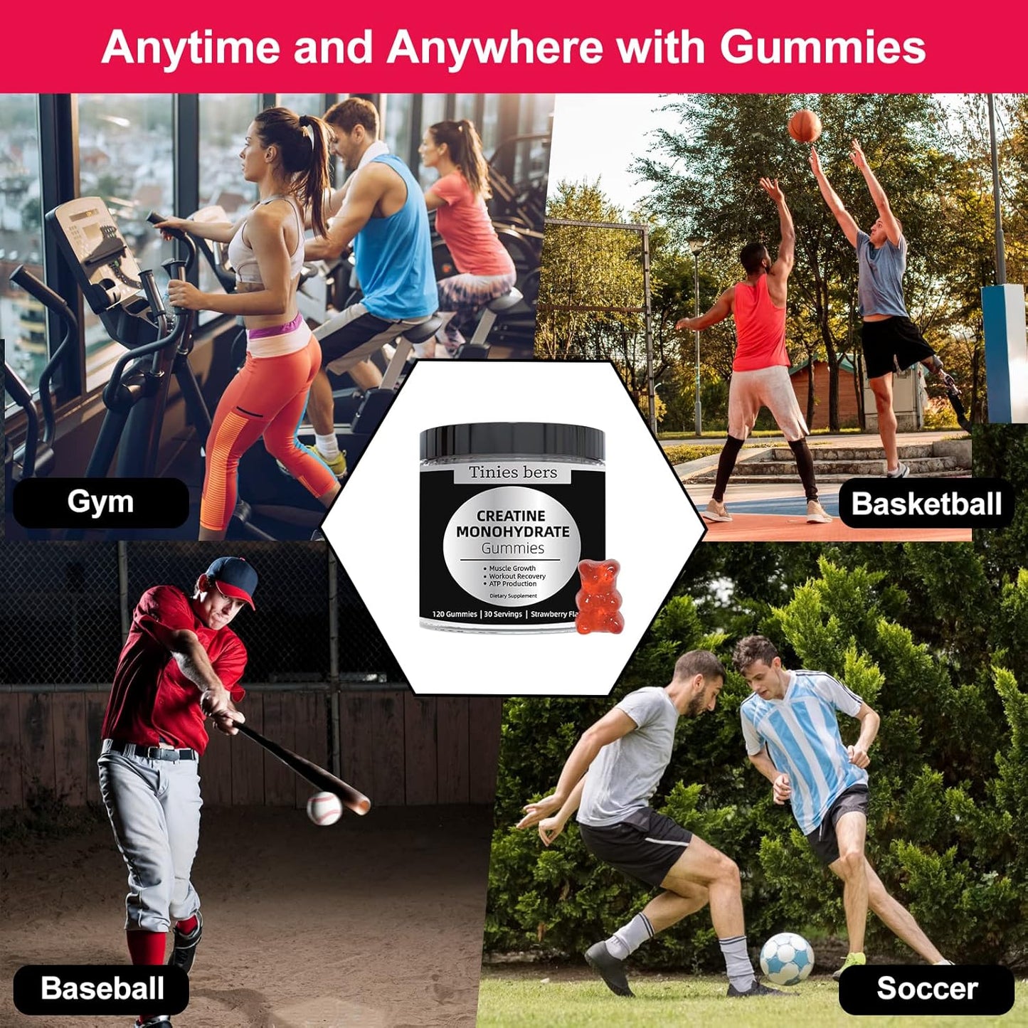 Creatine Monohydrate Gummies for Muscle Gain & Energy - Sugar Free, Gluten Free, Non-GMO - 30 Servings, 5g per Serving