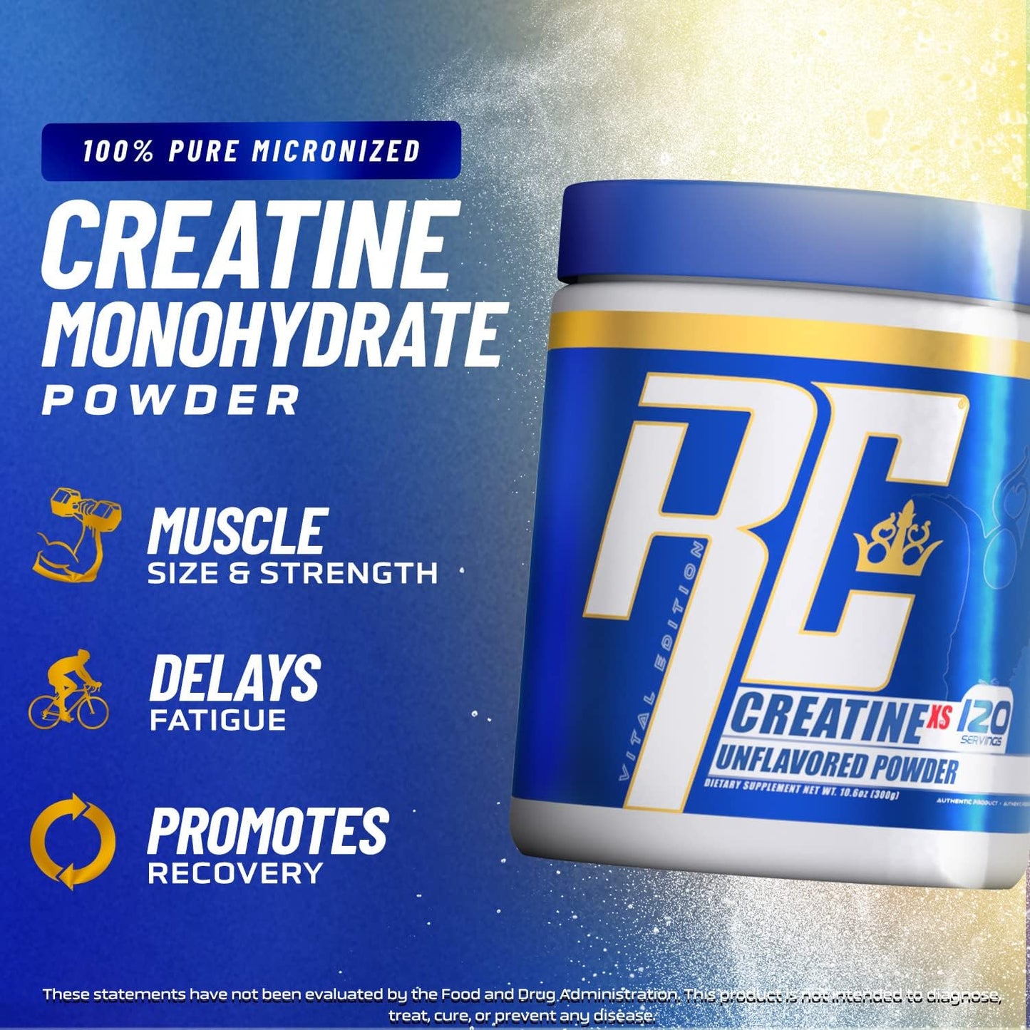 Creatine-XS by Ronnie Coleman Signature Series: Monohydrate Powder for Post-Workout Muscle Recovery, Strength, Energy, and Mass, 120 Servings