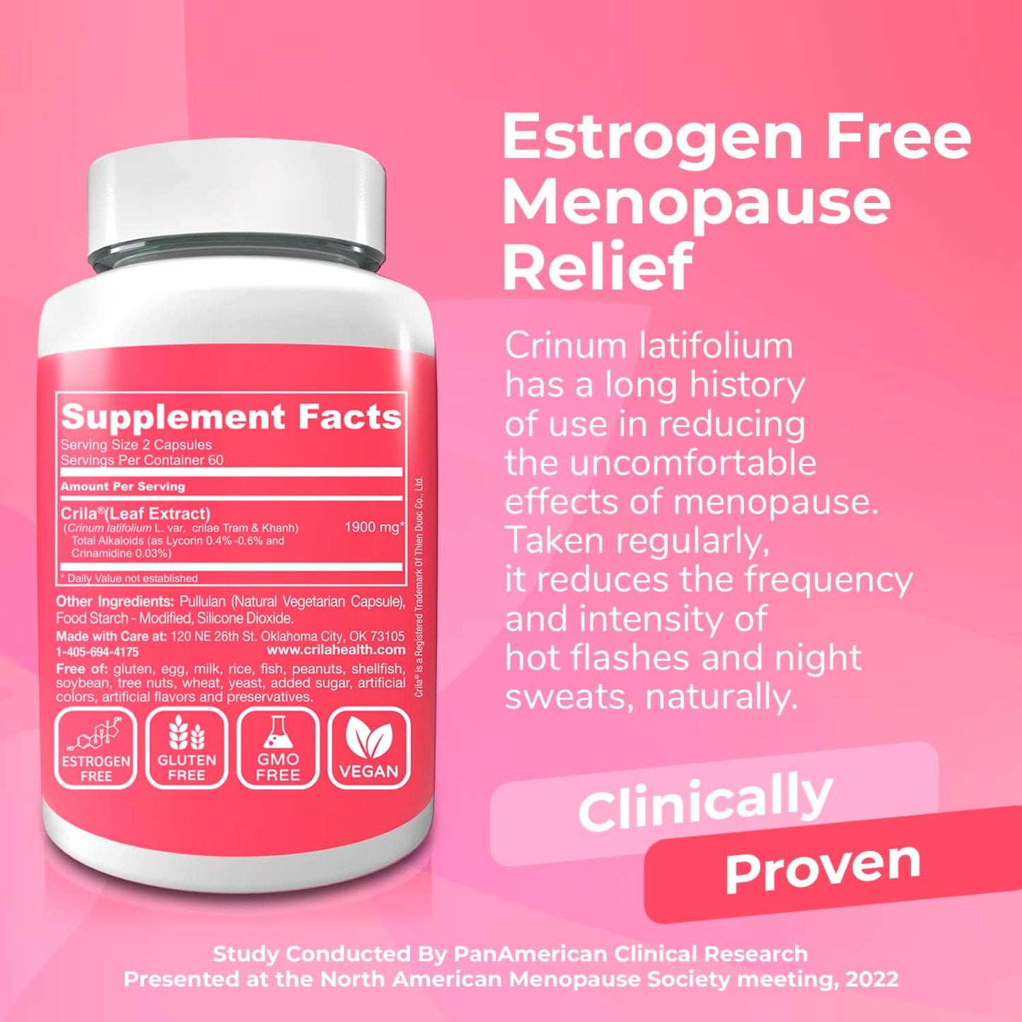 CRILA Menopause Hormone Support: 2 Month Supply for Hot Flashes & Night Sweats | Natural Estrogen Replacement Supplements for Women