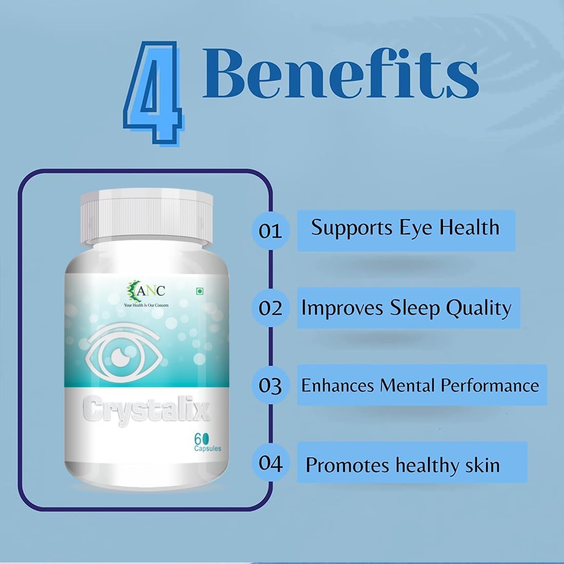 Crystalix Eye Care Supplement with Lutein & Zeaxanthin - 60 Capsules for Vision Improvement & Blue Light Protection