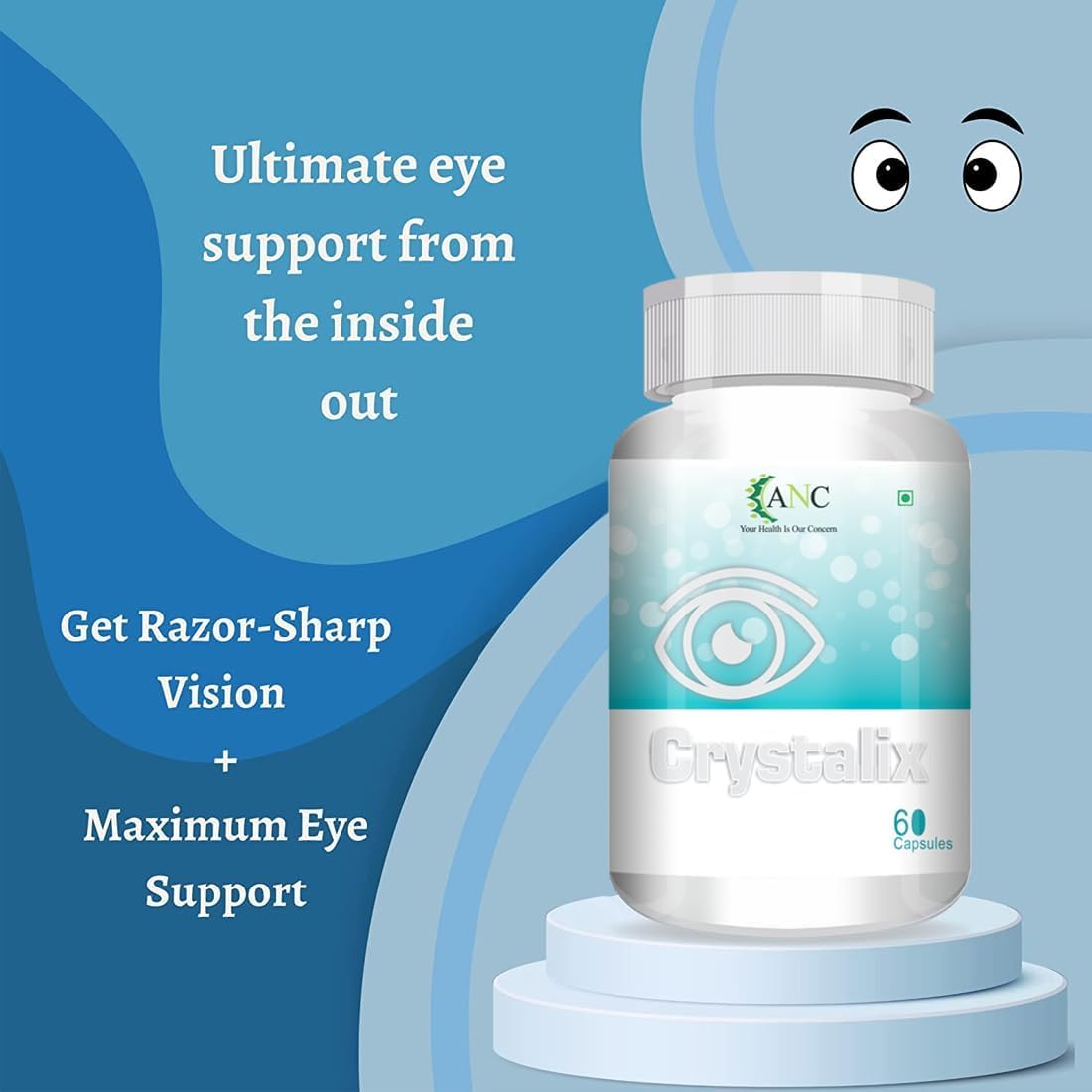 Crystalix Eye Care Supplement with Lutein & Zeaxanthin - 60 Capsules for Vision Improvement & Blue Light Protection