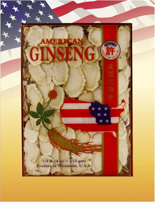 Cultivated American Ginseng Slices from Marathon County, Wisconsin - Mixed Large-Medium Cuts - 4oz Box - Hsu's Ginseng - SKU 0126-4