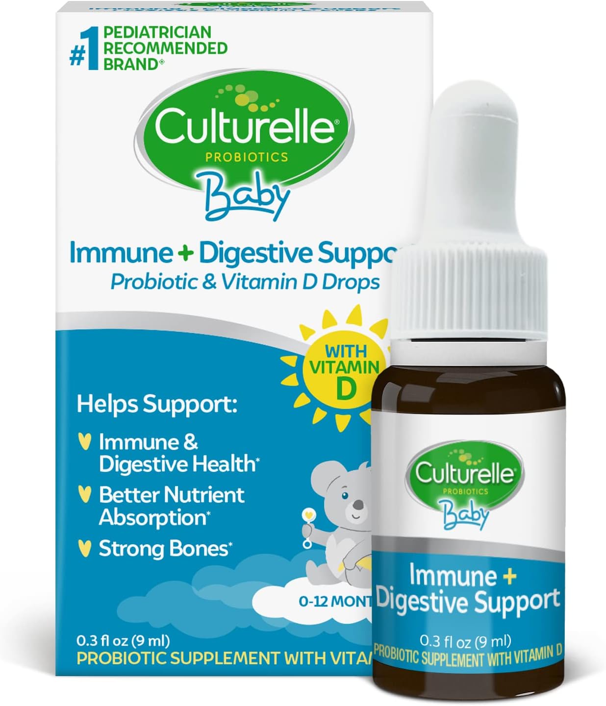 Culturelle Baby Immune & Digestive Support Probiotic Drops with Vitamin D, 30 Days Supply + Kids Probiotic Fiber Packets, 24 Count