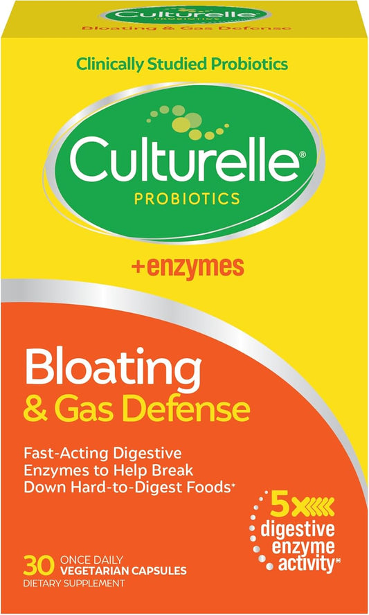 Culturelle Digestive Enzymes & Probiotics for Bloating & Gas Relief, 30 Capsules - Supports Digestive Health, Helps with Occasional Indigestion