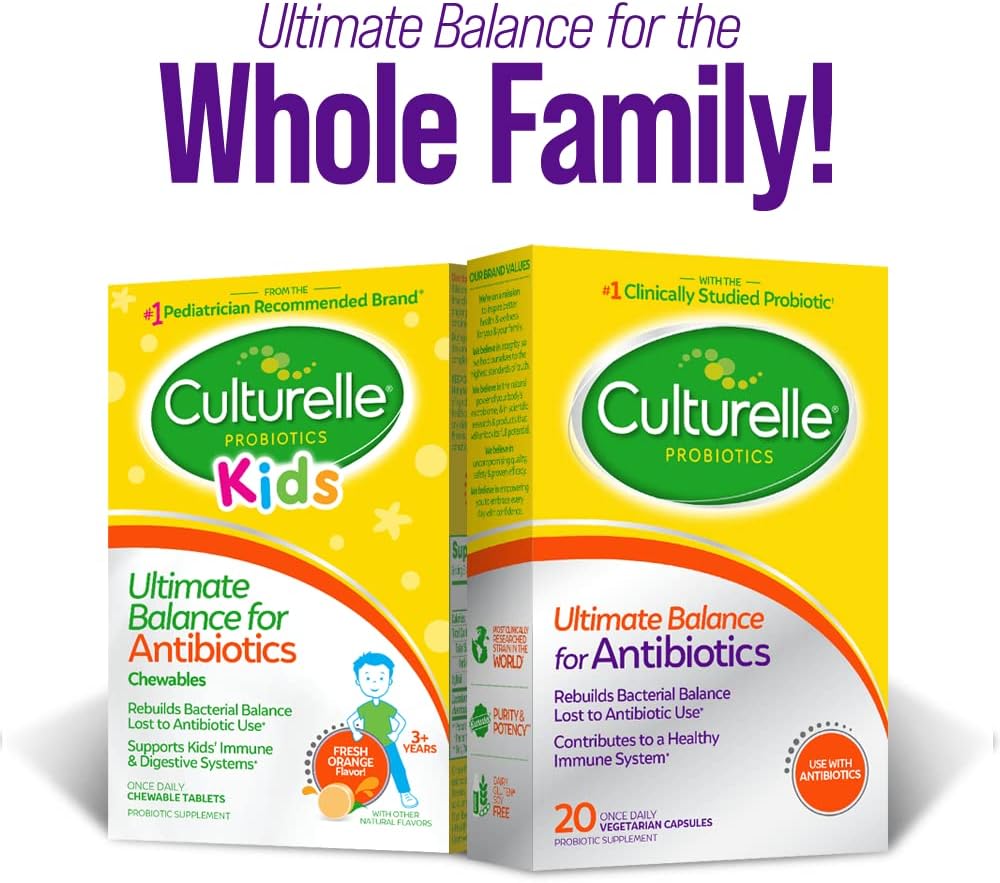 Culturelle Probiotics Ultimate Balance - 20 Count Capsules for Antibiotic Use, Restore Good Bacteria & Boost Immune System