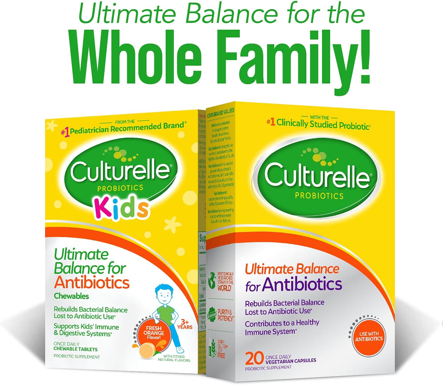 Culturelle Probiotics Ultimate Balance for Kids Ages 3+ - 20 Count Orange Probiotics - Supports Healthy Immune System & Restores Good Bacteria After Antibiotics