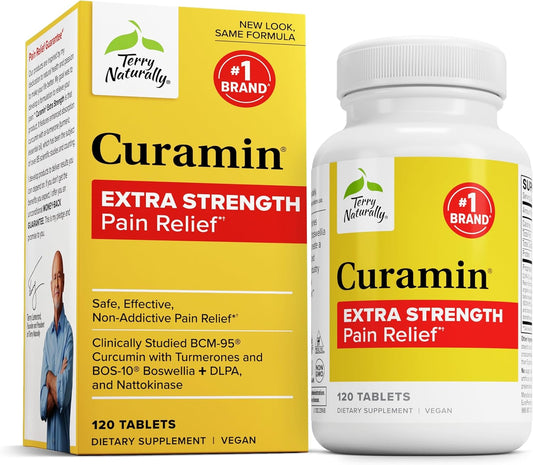 Curamin Extra Strength Pain Relief Tablets - 120 Count - Curcumin & Boswellia Supplement - Non-Addictive, Non-GMO, Vegan - 40 Servings