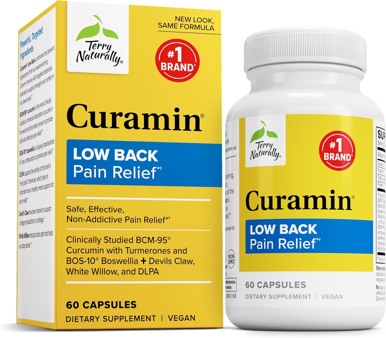 Curamin Low Back Pain Relief Supplement with DLPA, Curcumin, White Willow & Boswellia - Enhanced Absorption Formula - 60 Caps