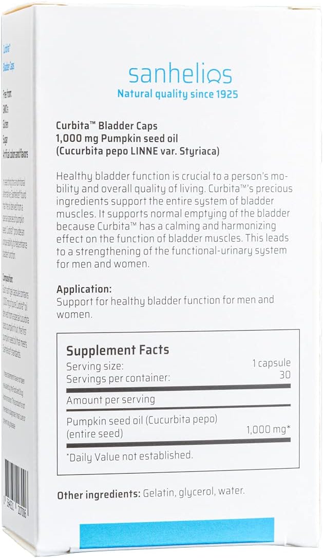 Curbita Bladder Caps: Pumpkin Seed Oil 1,000mg - Healthy Bladder Support for Men & Women - Non-GMO, Sugar-Free, Preservative-Free - 30 Softgels