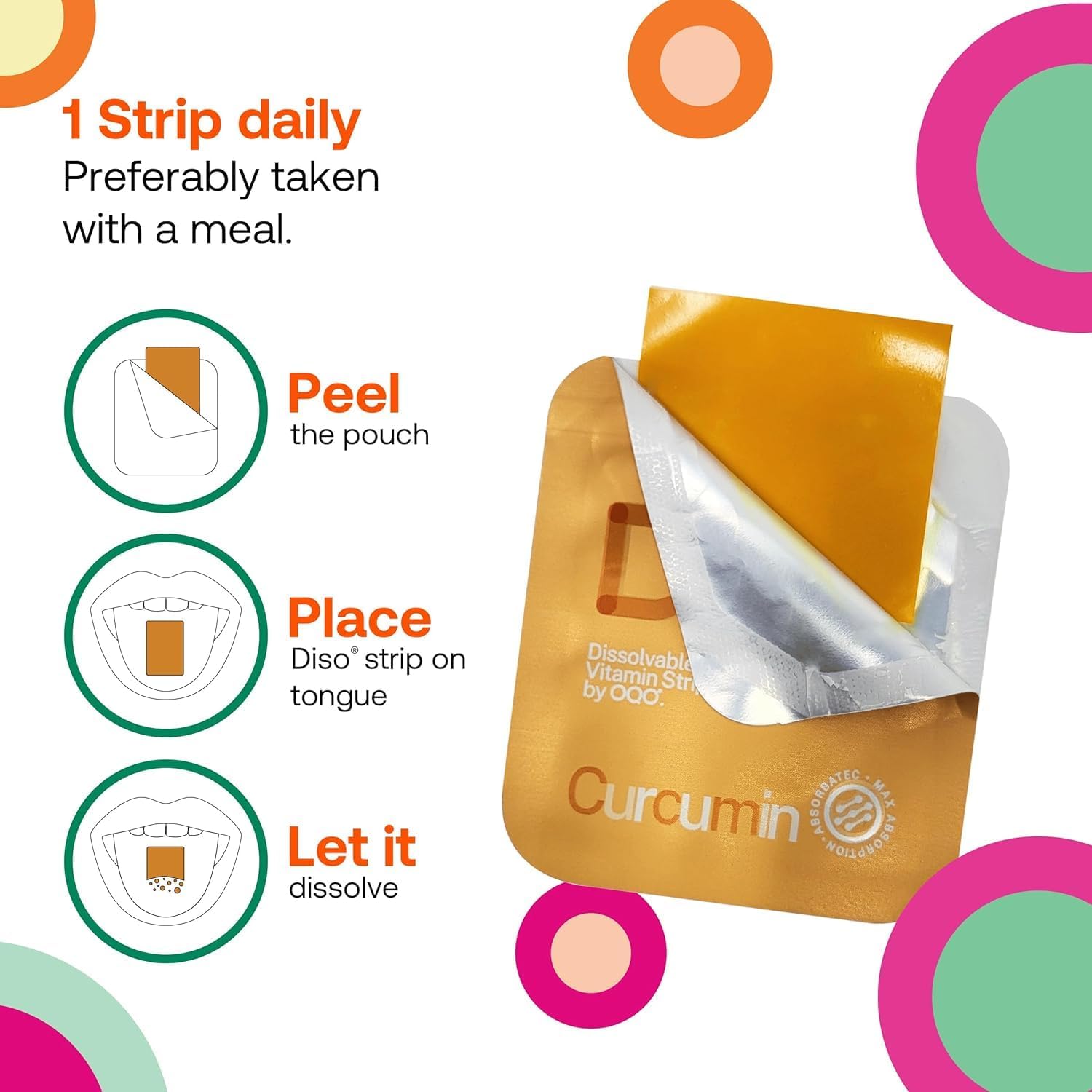 Curcumin Dissolvable Oral Strips - Orange Flavor, Vegan & Sugar-Free - 30 Count Pack for Maximum Absorption