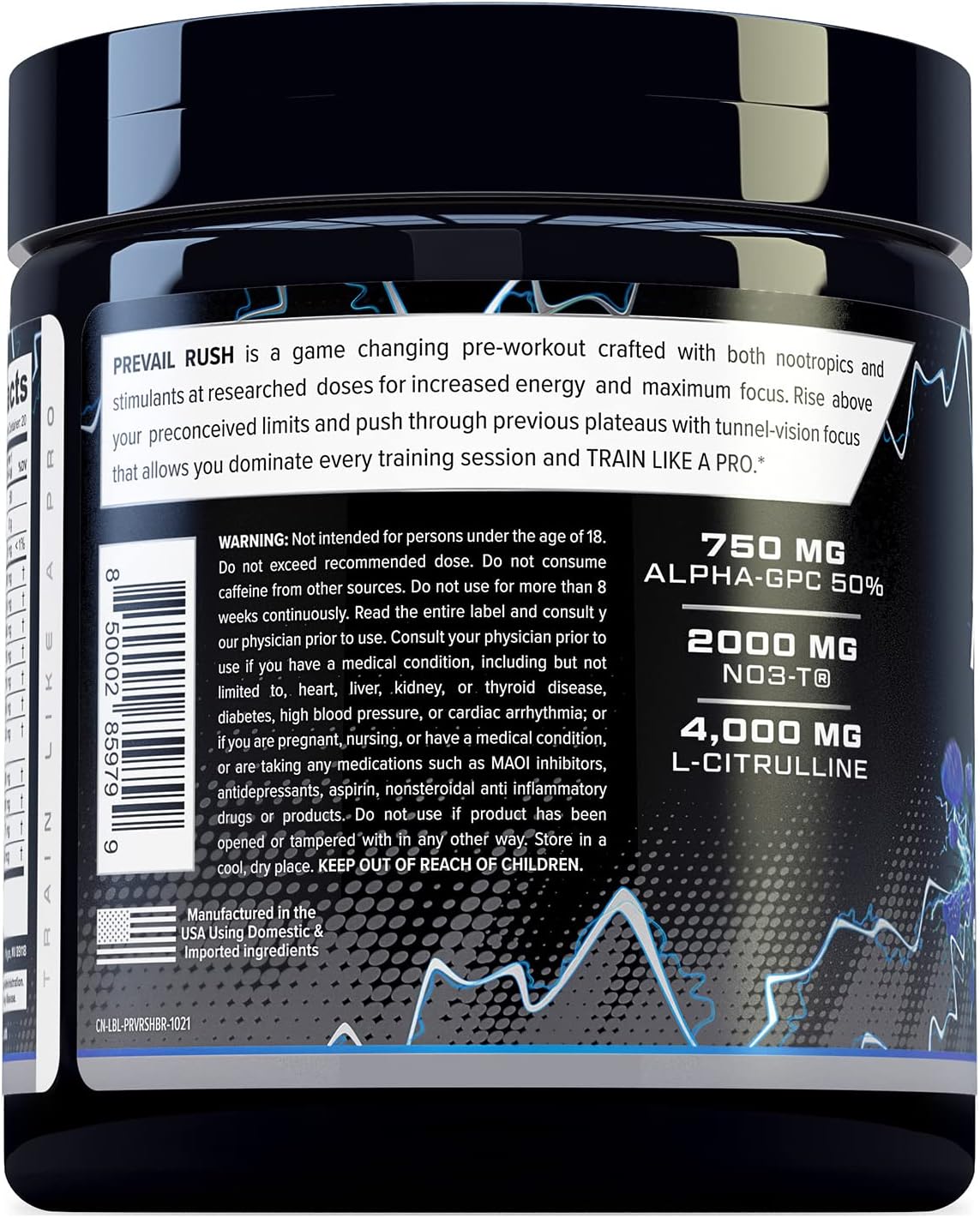 Cutler Nutrition High Stim Pre Workout Powder - Prevail Rush Preworkout - Sour Blue Razz Flavor - 20 Servings - Intense Pumps, Energy, Focus - Caffeine, NO3T, Betaine, Dynamine - Men & Women Friendly