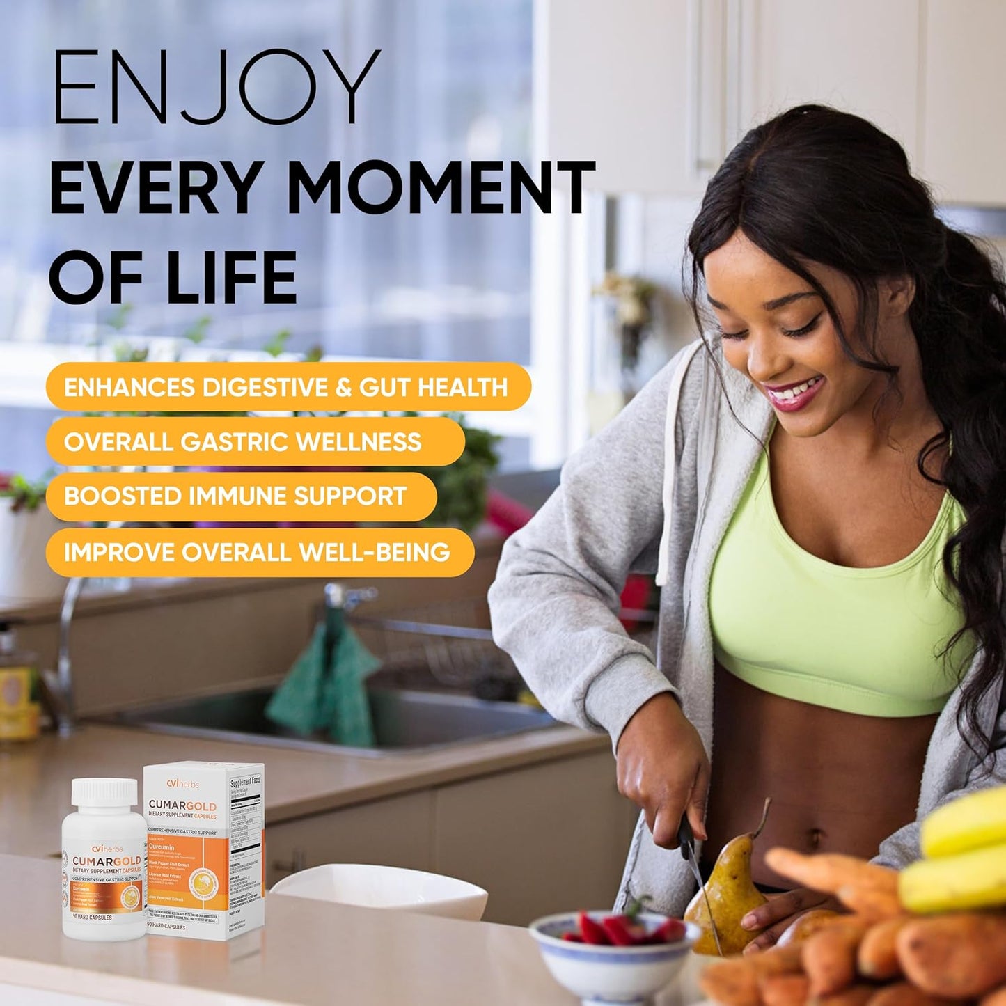 CVI HERBS Cumargold 570mg Curcuminoids & Turmeric Curcumin Capsules for Digestive Health - Supports Ulcers, Colitis, and Gastric Wellness (30 ct)