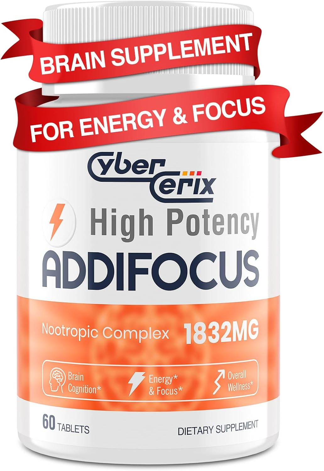 CyberCerix 17-in-1 Nootropic Brain Supplement for Memory, Focus, and Energy - Natural Caffeine Blend with Vitamins, Amino Acids, and Herbal Extracts - 60 Tablets