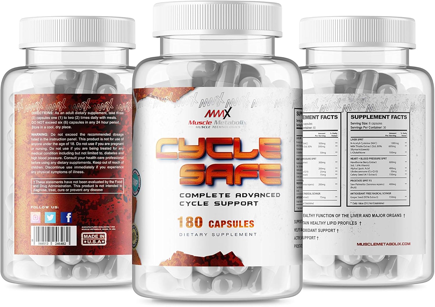 Cycle Support Supplement for Men | Liver & Organ Defense | Prostate & Antioxidant Support | Grape Seed Extract | 180 Capsules