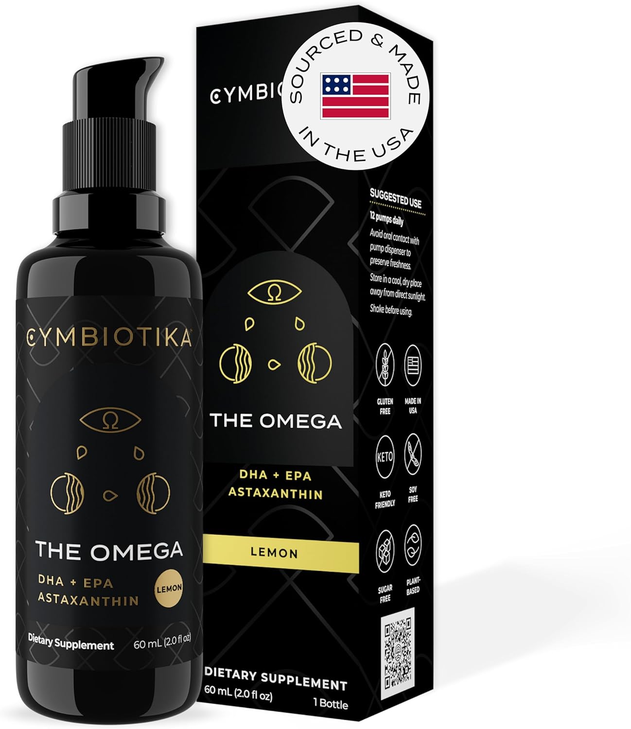 CYMBIOTIKA Vegan DHA Omega-3 Supplement with EPA, Astaxanthin 4mg Liquid - Supports Brain, Vision, Heart Health - Keto, Gluten-Free, Lemon Flavor - 2 Oz