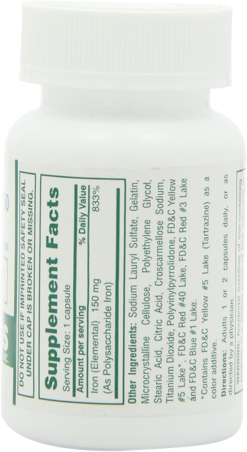 Cypress Pharmaceutical Poly Iron Capsules 150 mg - Dietary Supplement (100 caps) - #185-01
