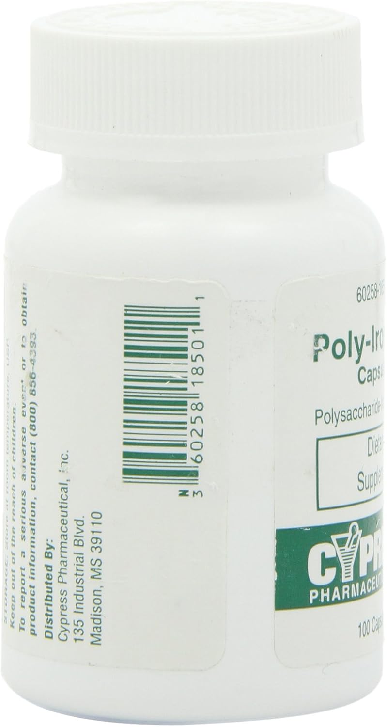 Cypress Pharmaceutical Poly Iron Capsules 150 mg - Dietary Supplement (100 caps) - #185-01