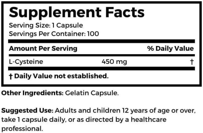 Cysteine Supplement - 500mg, 100 Gelatin Capsules for Immune & Respiratory Support from Dr Clark Store
