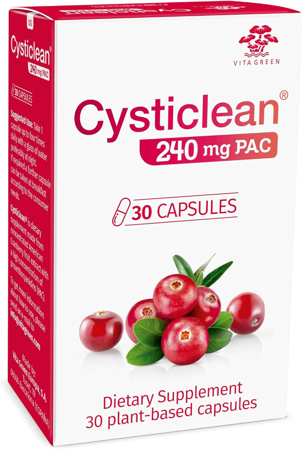 Cysticlean Cranberry PAC Supplement - 240mg PAC, Sugar-Free - UTI Support - Best Cranberry Pills for Cystitis & IC Relief
