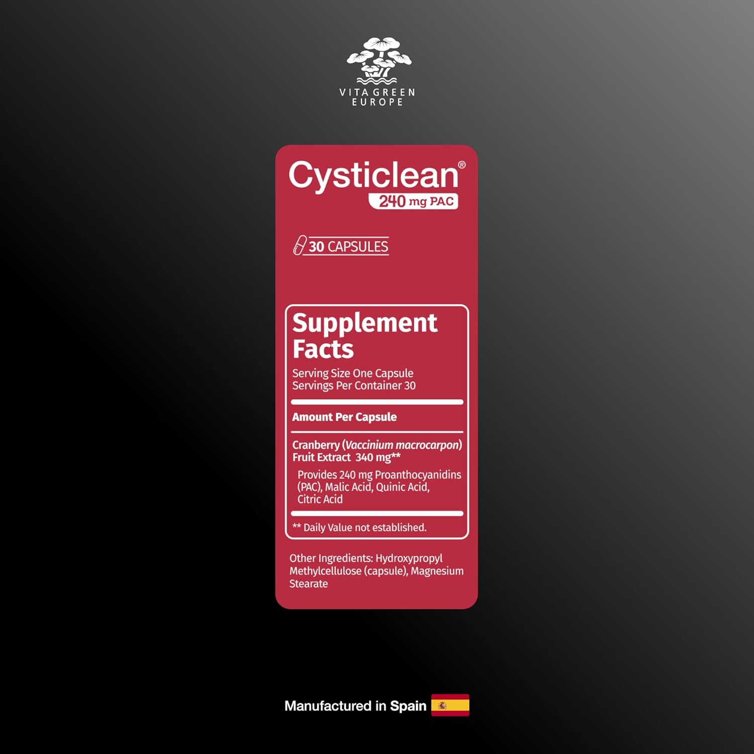 Cysticlean Cranberry PAC Supplement - 240mg PAC, Sugar-Free - UTI Support - Best Cranberry Pills for Cystitis & IC Relief