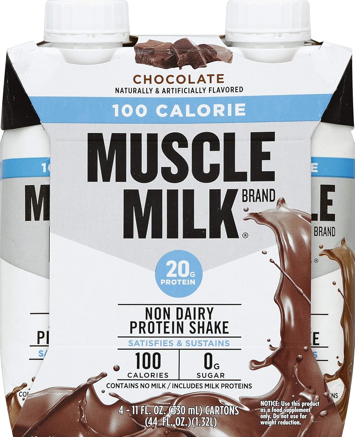 Cytosport Muscle Milk 100 Cal Chocolate Nutritional Drink 11oz (Pack of 4) - Low Calorie Protein Shake