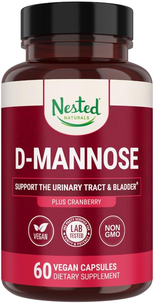 D-Mannose 500mg Capsules with Cranberry Extract for Urinary & Bladder Support - 60 Vegan Pills