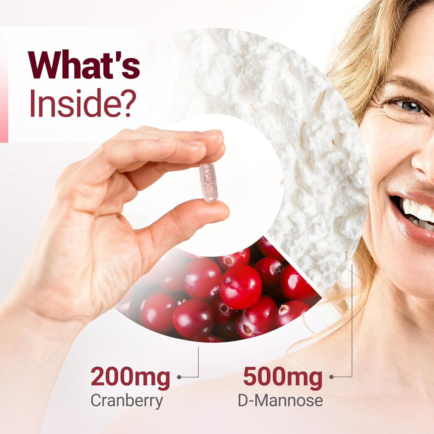 D-Mannose 500mg Capsules with Cranberry Extract for Urinary & Bladder Support - 60 Vegan Pills