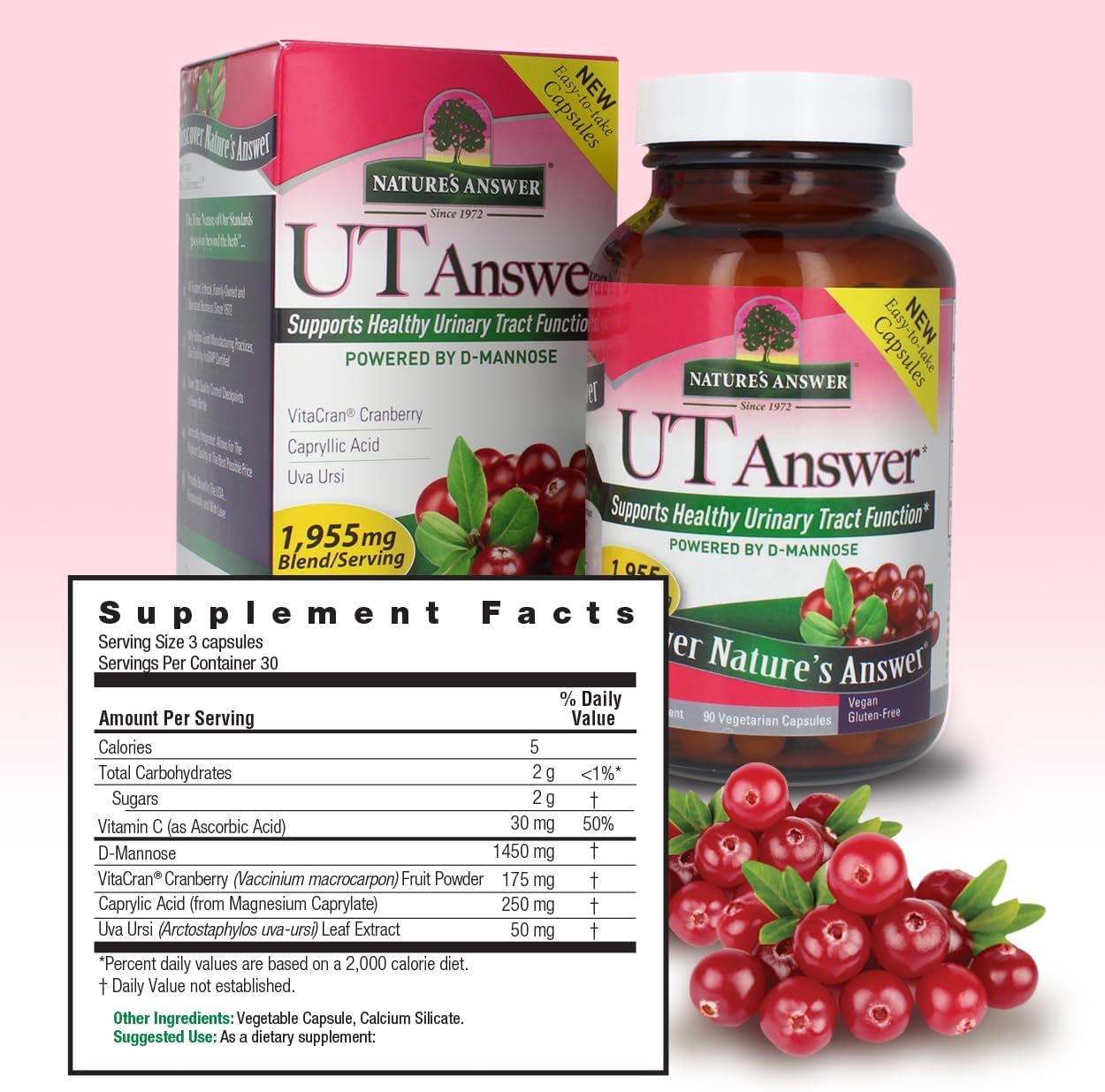 D-Mannose Cranberry Capsules for Urinary Tract Support - 90 Count x 2 Pack | Promotes Healthy Bladder Function & Natural Detoxification