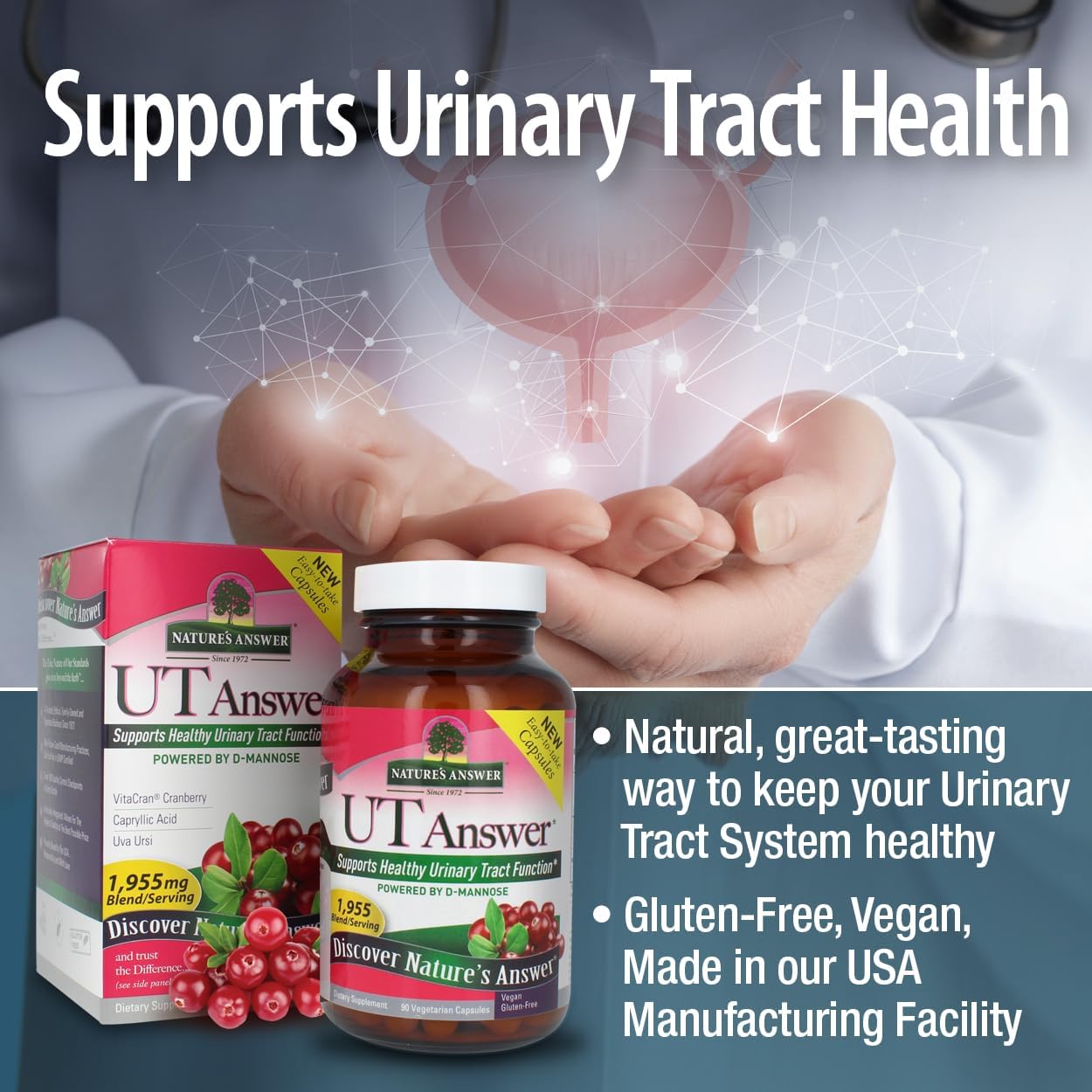 D-Mannose Cranberry Capsules for Urinary Tract Support - 90 Count x 2 Pack | Promotes Healthy Bladder Function & Natural Detoxification