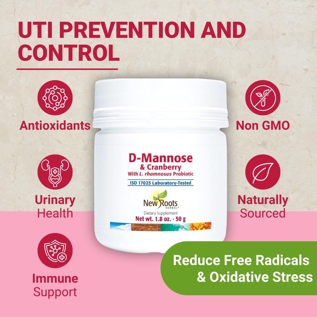 D-Mannose & Cranberry with Probiotic for Urinary Tract Health (50g) by New Roots Herbal