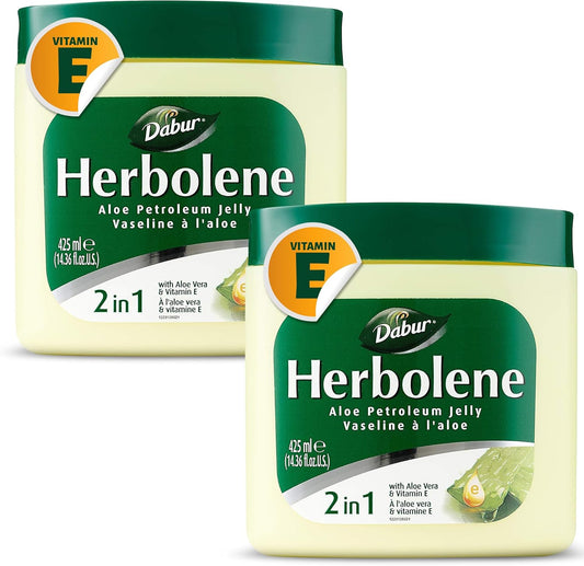 Dabur Herbolene Aloe Vera Gel Petroleum Jelly with Vitamin E - Deep Moisturization for Sensitive Skin - Nourishing Hydration - 425 ML (2 Pack)