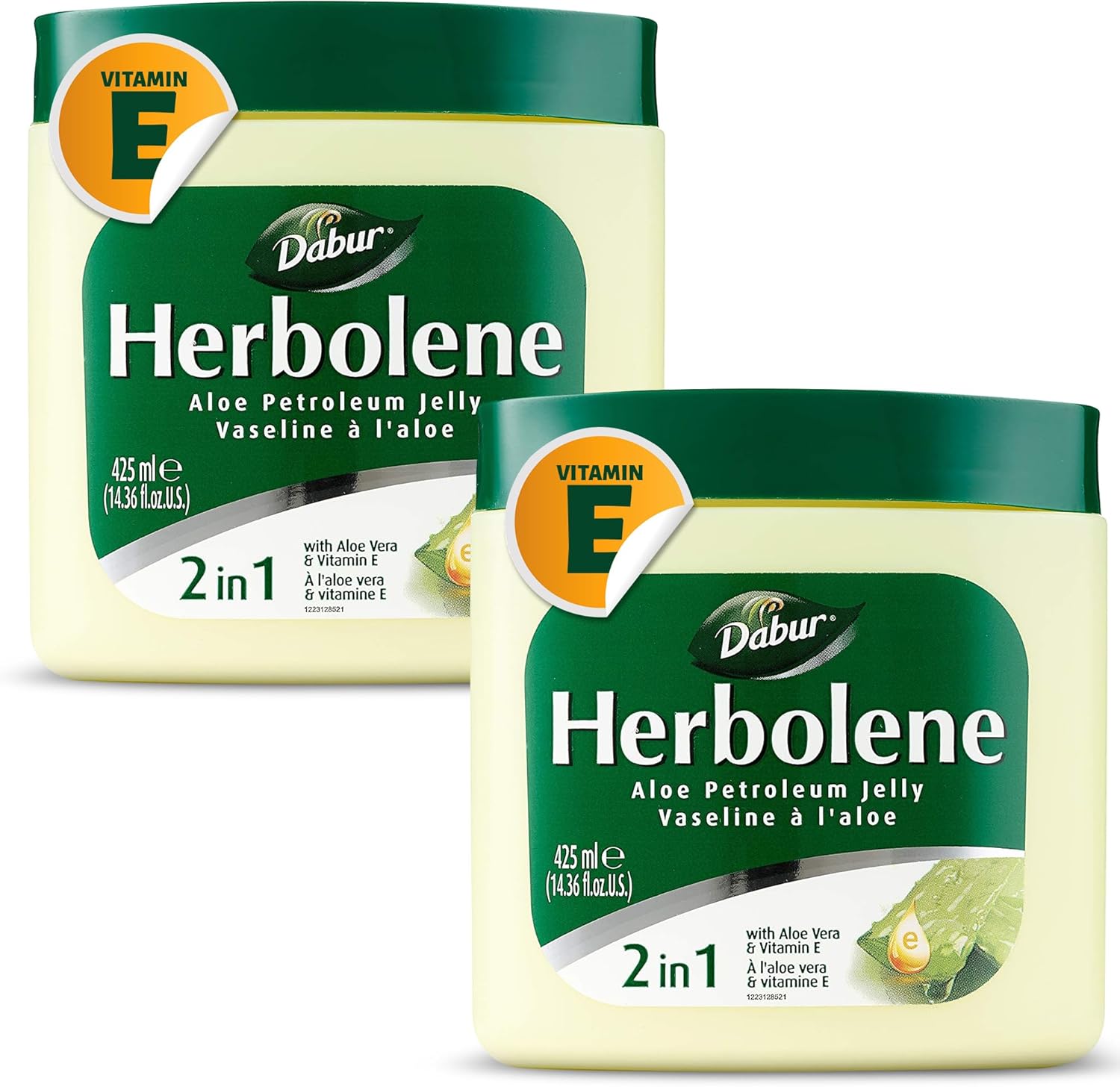 Dabur Herbolene Aloe Vera Gel Petroleum Jelly with Vitamin E - Deep Moisturization for Sensitive Skin - Nourishing Hydration - 425 ML (2 Pack)