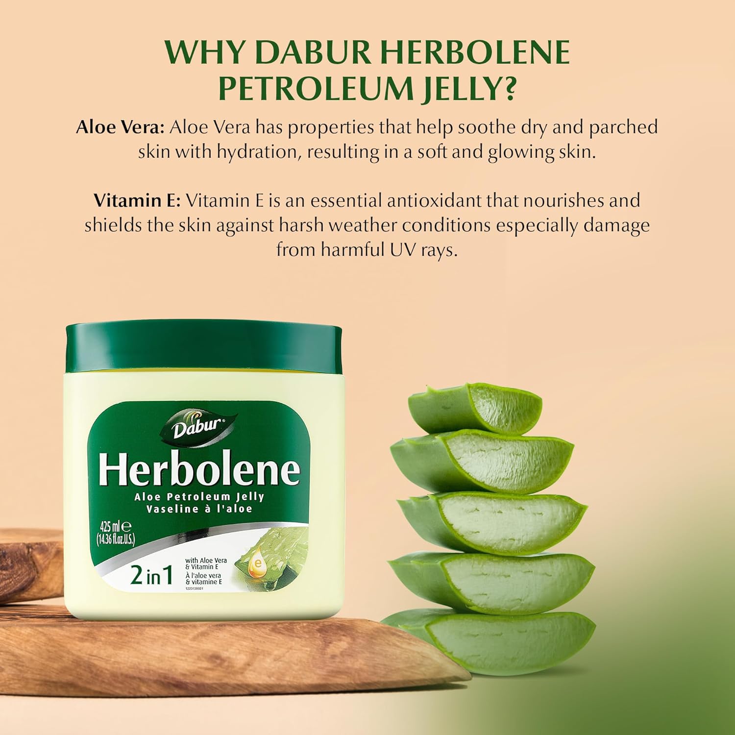 Dabur Herbolene Aloe Vera Gel Petroleum Jelly with Vitamin E - Deep Moisturization for Sensitive Skin - Nourishing Hydration - 425 ML (2 Pack)