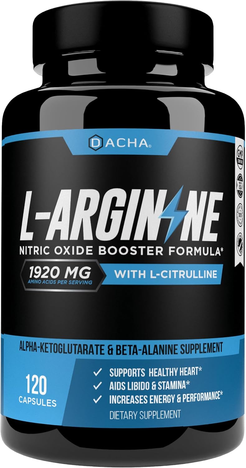 DACHA Premium L Arginine Supplement 1920 MG - 120 Capsules for Energy, Muscle Growth, Heart Health & Stamina - AAKG Nitric Oxide Precursor with Essential Amino Acids