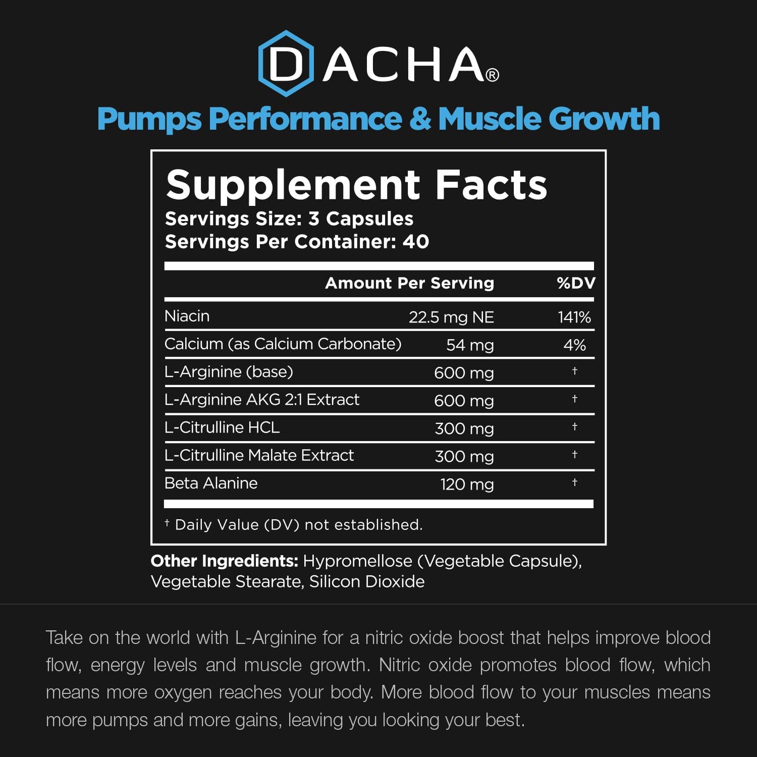 DACHA Premium L Arginine Supplement 1920 MG - 120 Capsules for Energy, Muscle Growth, Heart Health & Stamina - AAKG Nitric Oxide Precursor with Essential Amino Acids