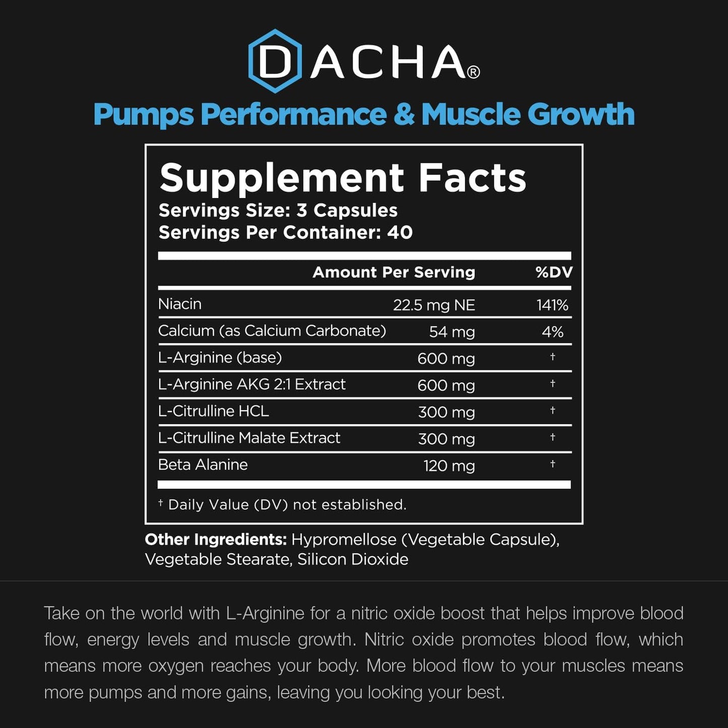 DACHA Premium L Arginine Supplement 1920 MG - 120 Capsules for Energy, Muscle Growth, Heart Health & Stamina - AAKG Nitric Oxide Precursor with Essential Amino Acids