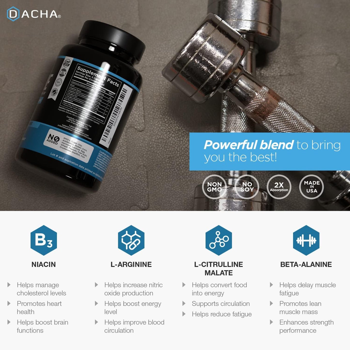 DACHA Premium L Arginine Supplement 1920 MG - 120 Capsules for Energy, Muscle Growth, Heart Health & Stamina - AAKG Nitric Oxide Precursor with Essential Amino Acids