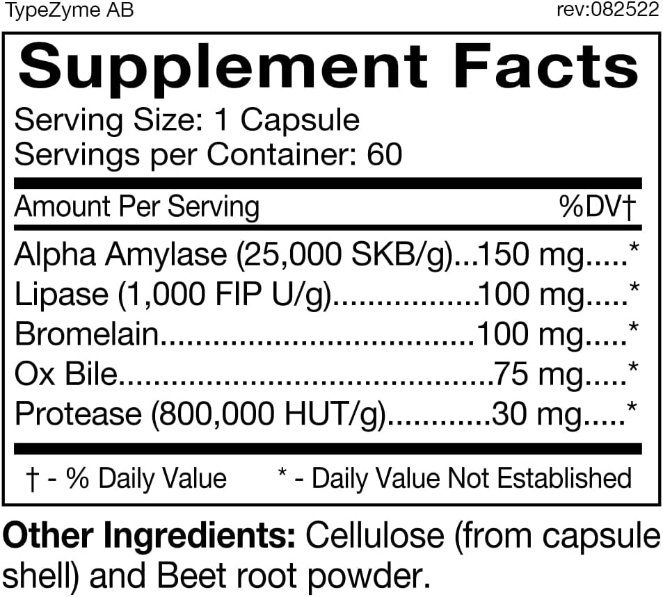 D'Adamo TypeZyme Digestive Enzyme for Blood Type AB - Personalized Nutrition