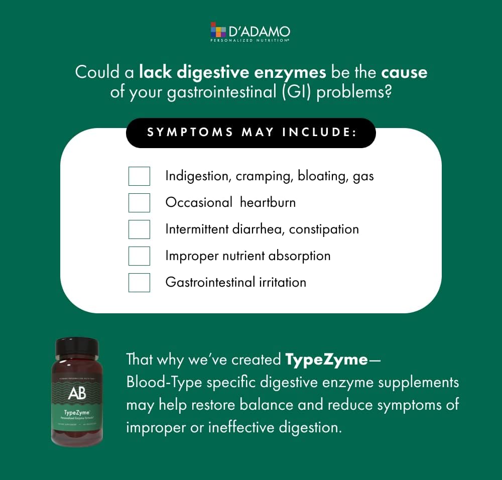 D'Adamo TypeZyme Digestive Enzyme for Blood Type AB - Personalized Nutrition