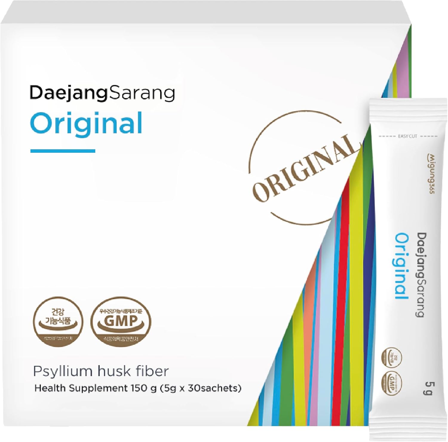 Daejang Sarang Original Psyllium Husk Fiber Sticks - 30 Count, Digestive Health Supplement for Constipation and Bloating Relief, Gut Fiber Support