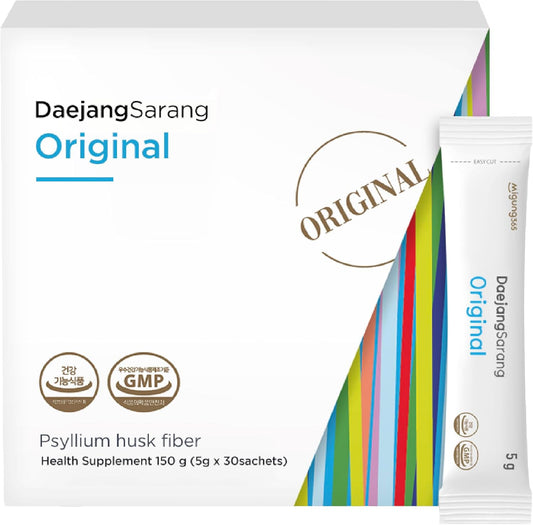Daejang Sarang Original Psyllium Husk Fiber Sticks - 30 Count, Digestive Health Supplement for Constipation and Bloating Relief, Gut Fiber Support