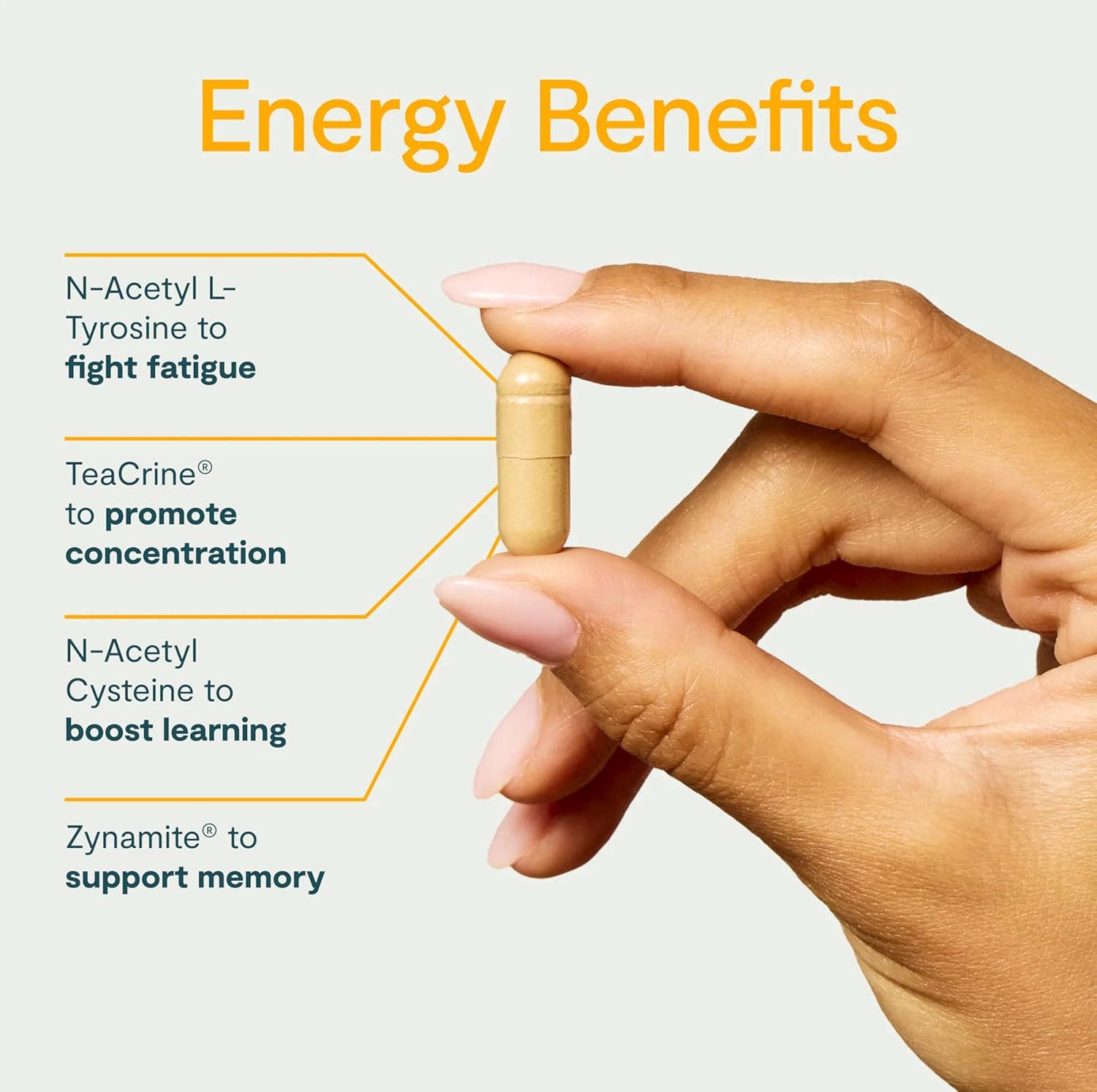 Daily Energy & Focus Supplements with Choline, L Tyrosine, Teacrine - Nootropic Brain Support (24 Servings)