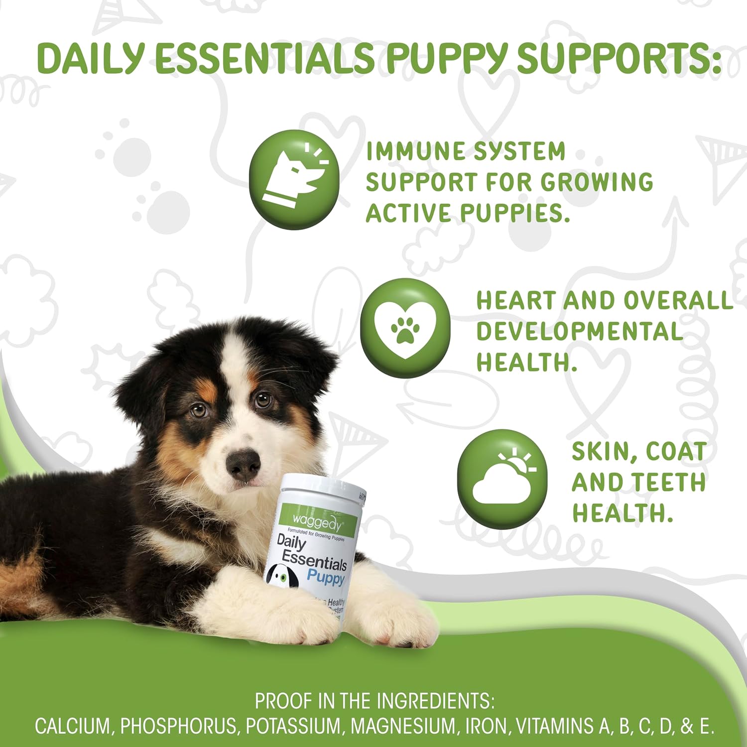 Daily Essentials Puppy Treats for Small or Large Breeds - Full-Spectrum Functional Supplements for Dogs - Includes Vitamins and Minerals - 60 Chews