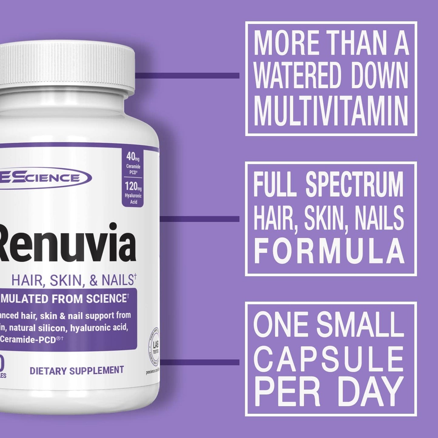 Daily Hyaluronic Acid Blend for Hair, Skin, and Nails - PEScience Renuvia, 30 Capsules