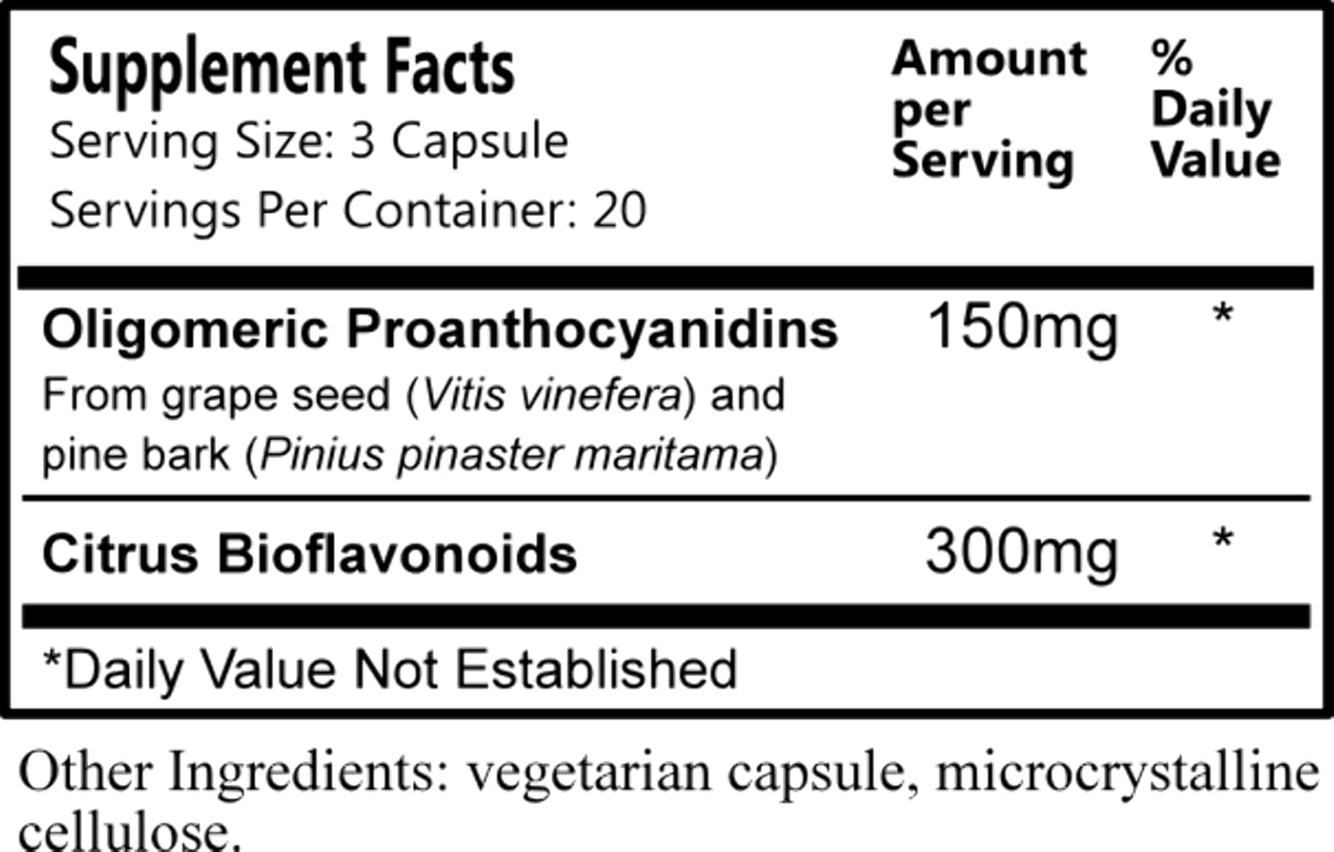 Daily Manufacturing OPC & Citrus Bioflavonoids Capsules - Grape Seed & Pine Bark Extracts - 60 Vegetarian Capsules