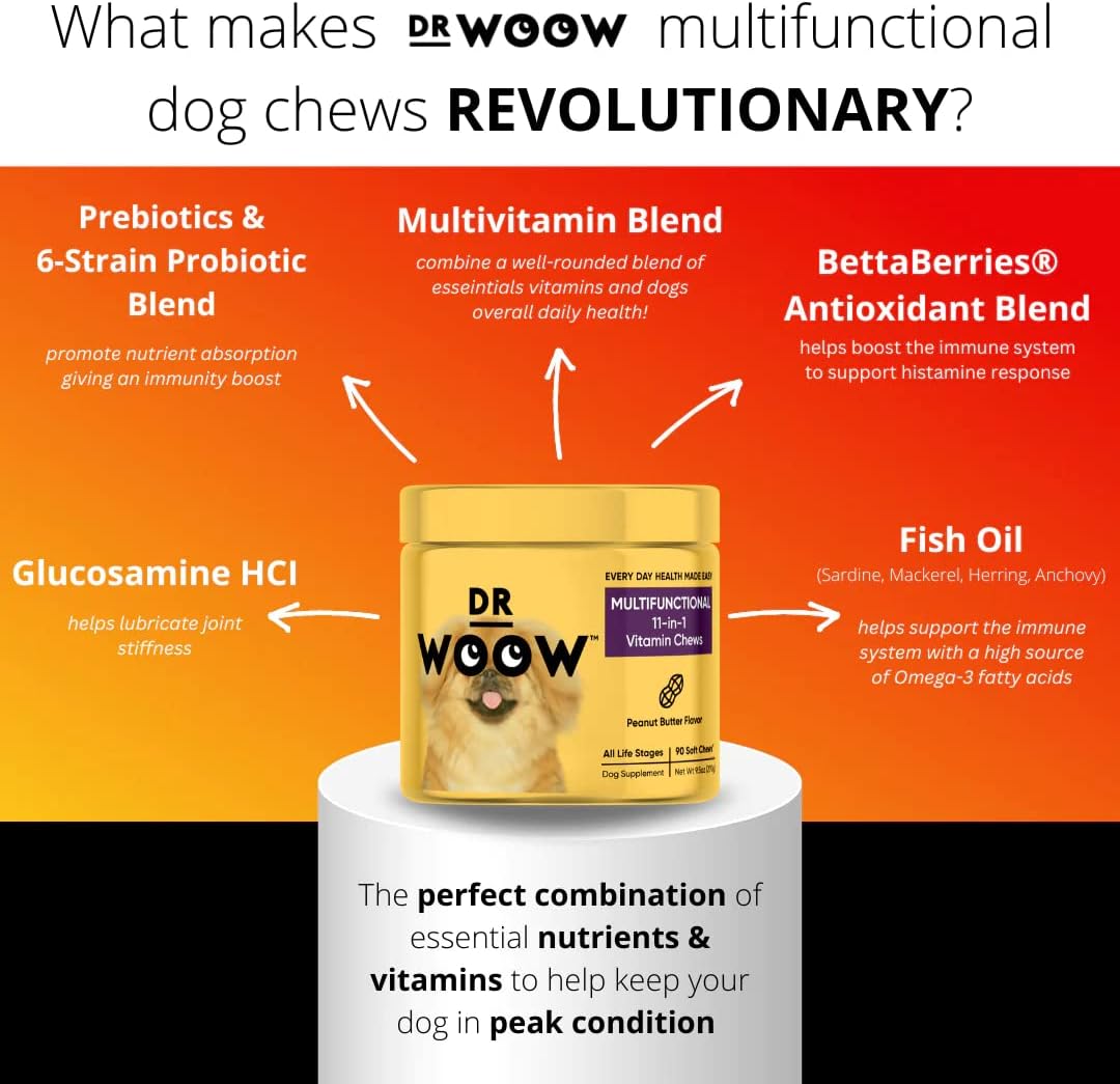 Daily Multivitamin Supplement for Dogs - Boosts Gut & Immune Health, Supports Joints, Heart, and Eyes - Includes Glucosamine, Chondroitin, Probiotics, Omega 3 Fish Oil - 90 Count