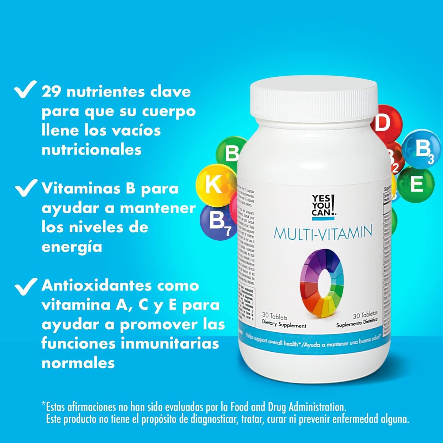 Daily Multivitamins for Men and Women - Boost Overall Health with Antioxidants, Vitamin A, B, C & E - 30 Tablets (2 Pack)