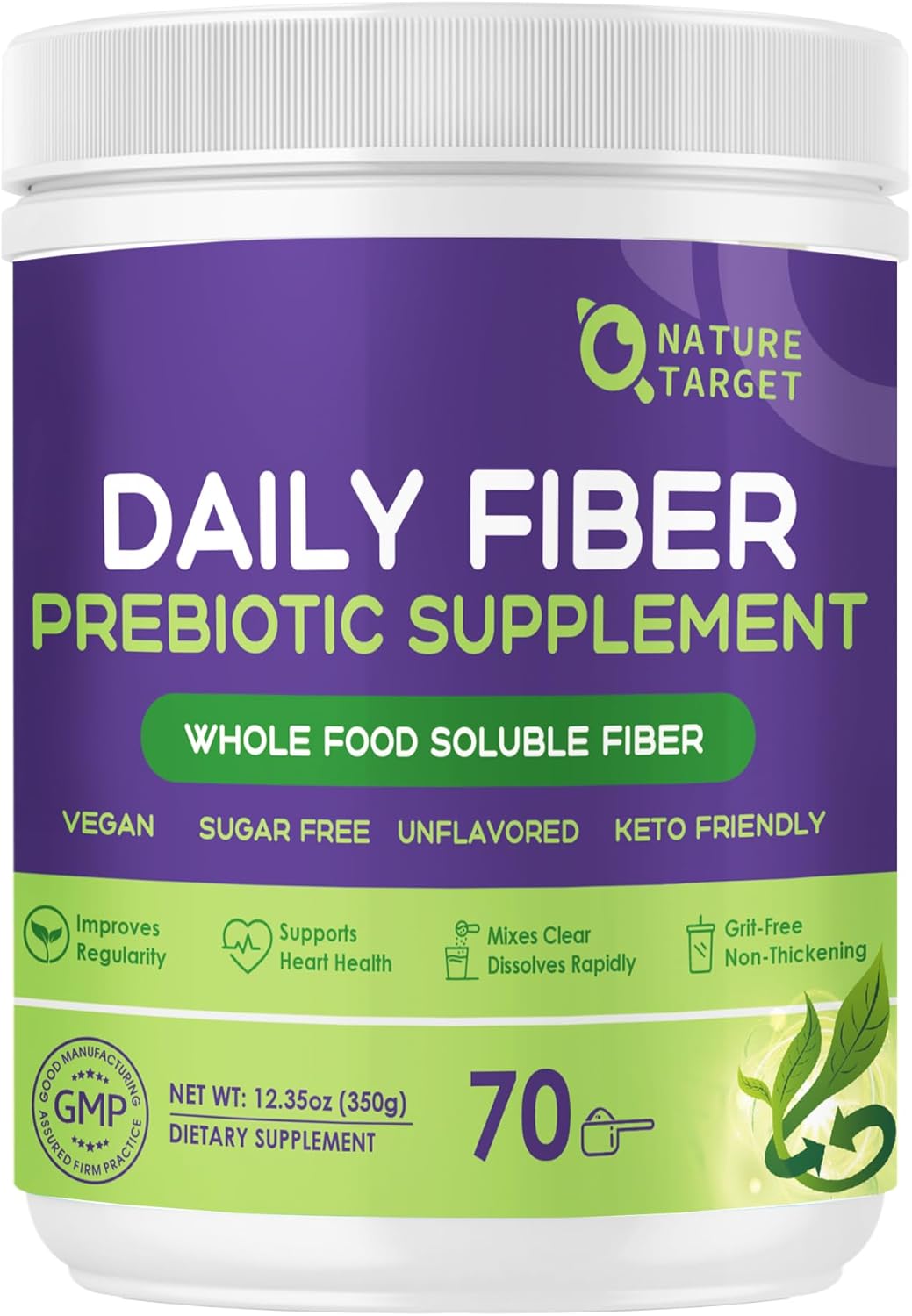 Daily Nature Target Soluble Prebiotic Fiber Powder - High Fiber Gut Health Supplement for Digestive Regularity, Gluten & Sugar Free, Keto Friendly - 70 Servings