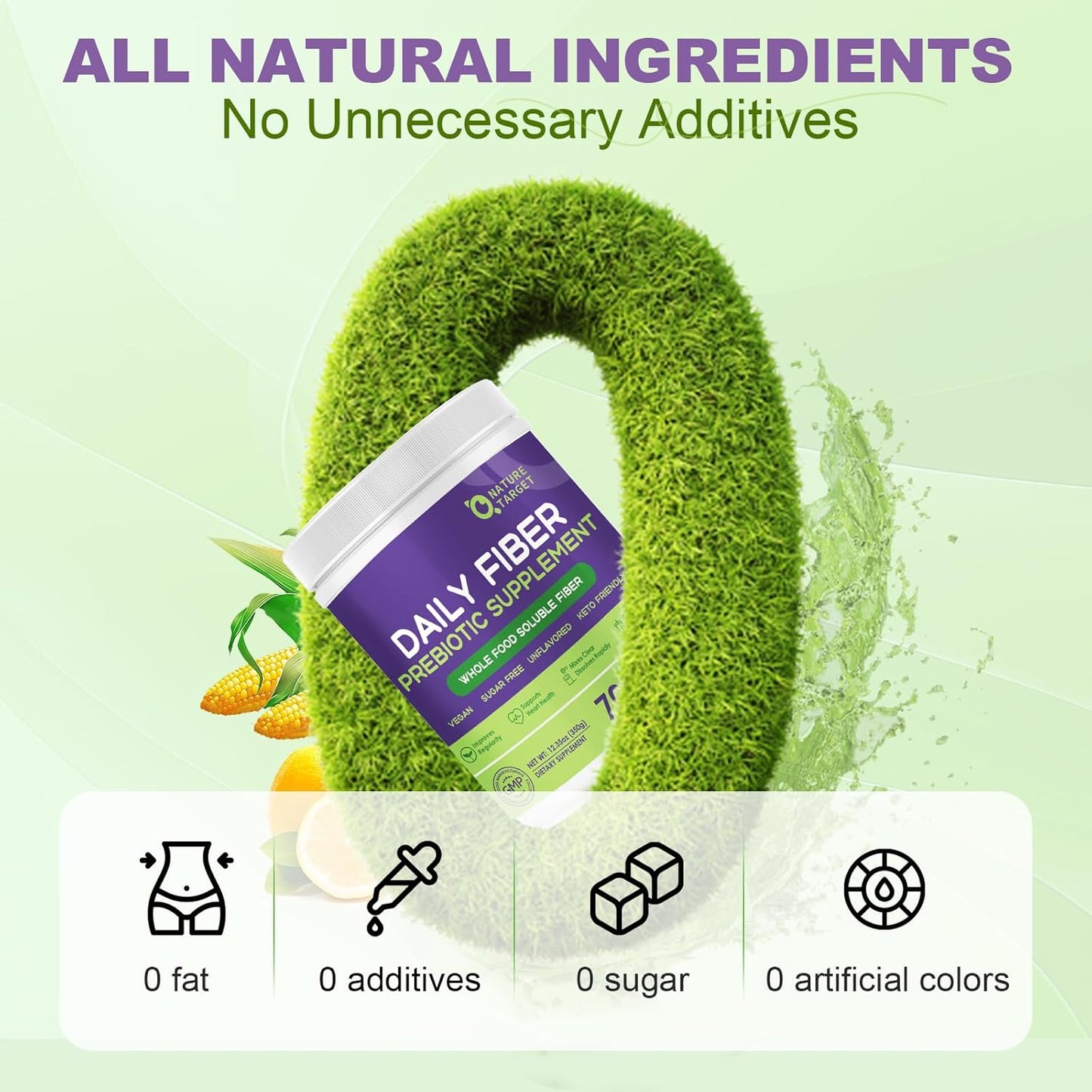 Daily Nature Target Soluble Prebiotic Fiber Powder - High Fiber Gut Health Supplement for Digestive Regularity, Gluten & Sugar Free, Keto Friendly - 70 Servings