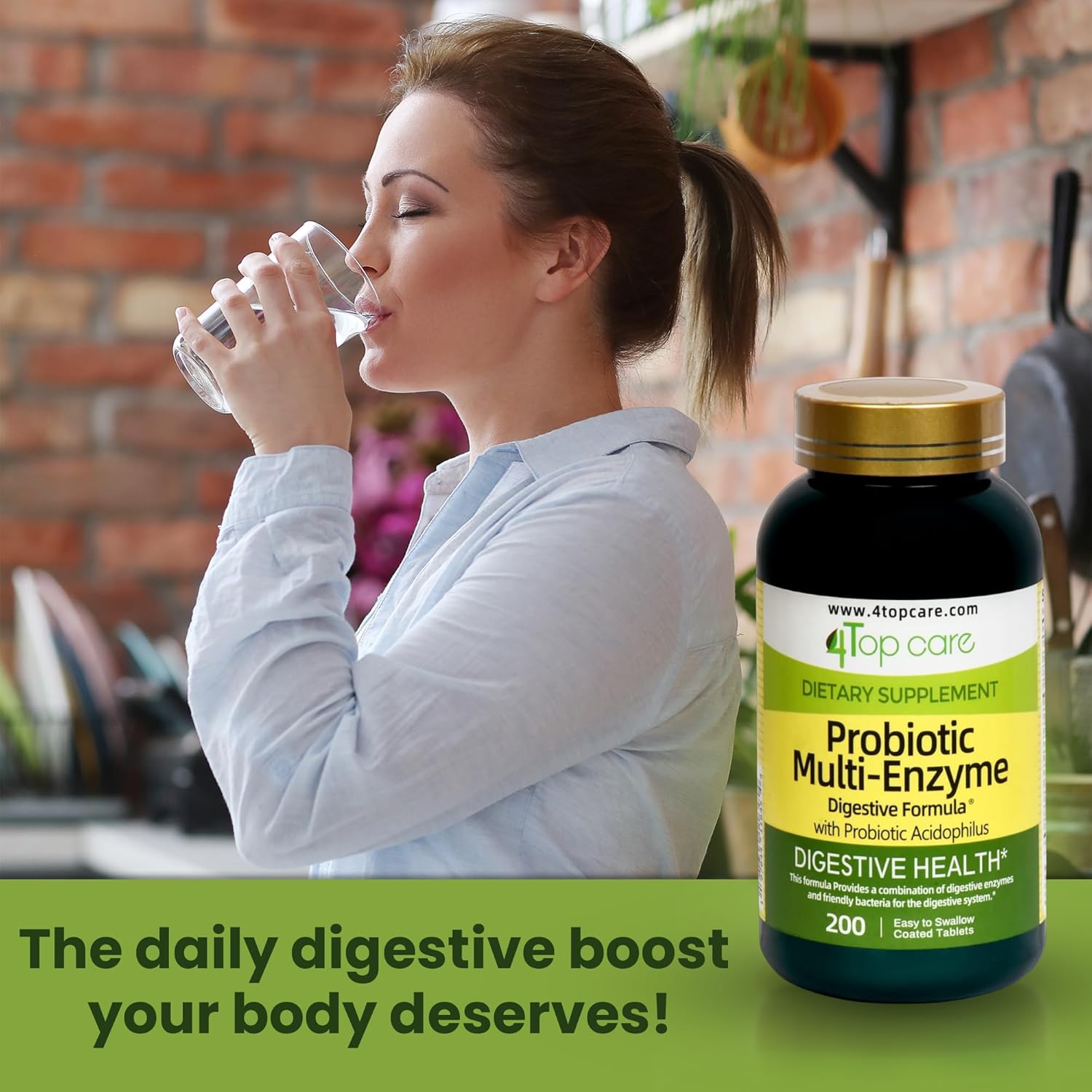 Daily Probiotic Multi-Enzyme Supplement with Acidophilus for Digestive Health - 200 Tablets for Men & Women - Support Weight Management & Gut Health